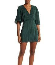 Topshop plisserad miniklänning med fladdermusärmar i grönt