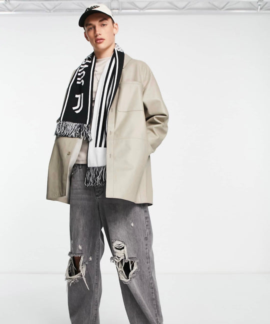 ASOS DESIGN oversized real leather shacket in sage green