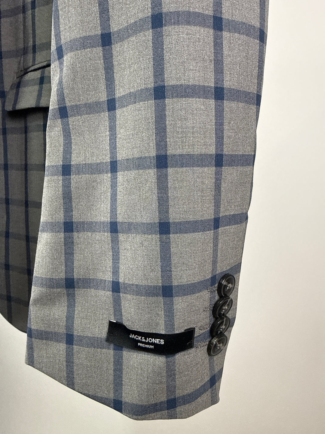 Jack & Jones Premium Super Slim check suit jacket in grey-navy