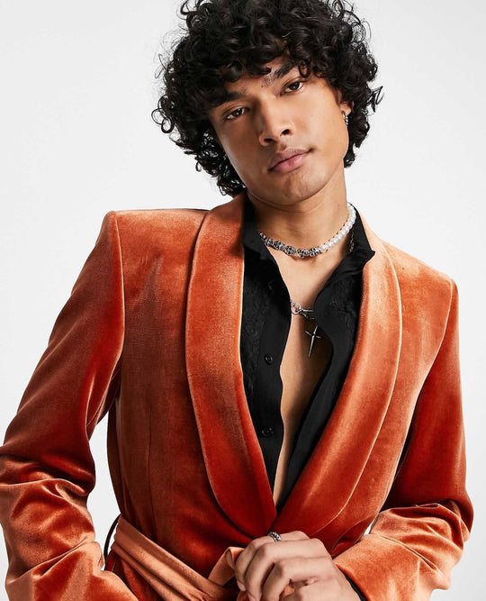 ASOS DESIGN super skinny smoking jacket in orange