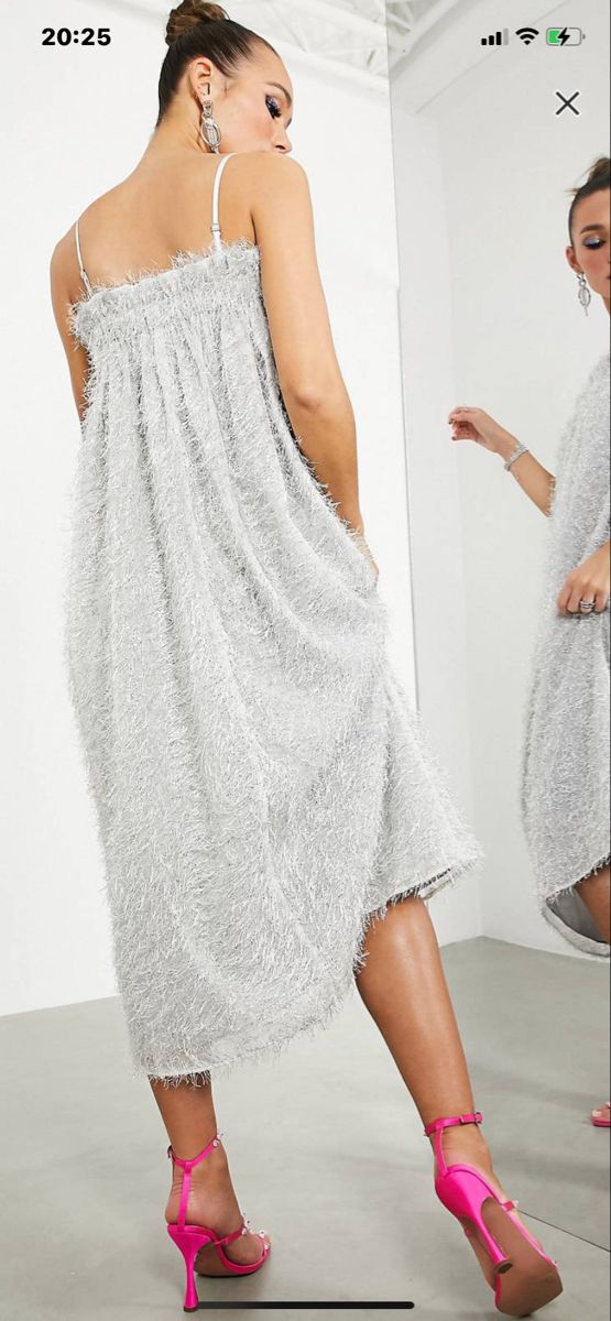 ASOS EDITION tinsel cami midi dress in silver