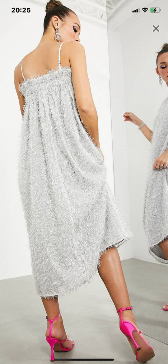 ASOS EDITION tinsel cami midi dress in silver