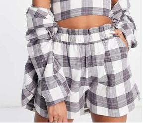 ASOS DESIGN linen check shorts with paperbag waist in multi