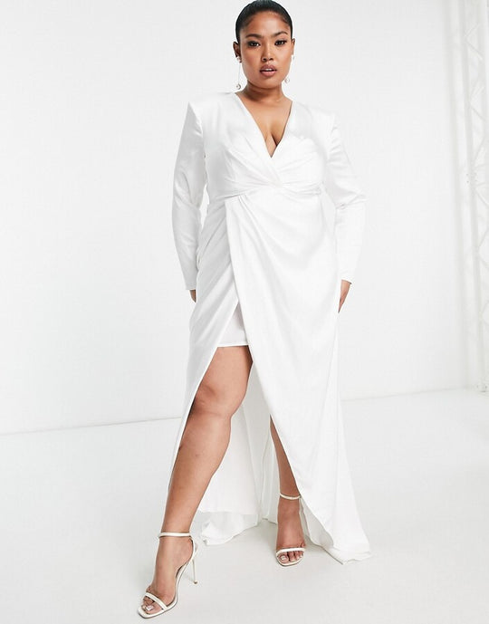 ASOS EDITION Curve Sadie laskostettu syvään uurrettu satiininen kietaisuhäämekko