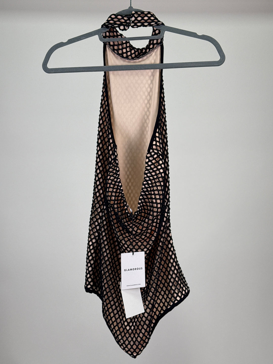 Glamorous Halter Neck Bodysuit with Net in Black Nude