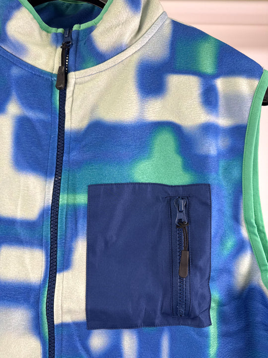 ASOS DESIGN fleece gilet sweatshirt in all over print with pockets in multi