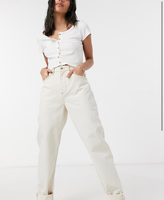 ASOS DESIGN Hourglass high waist 'slouchy' mom jean in ecru