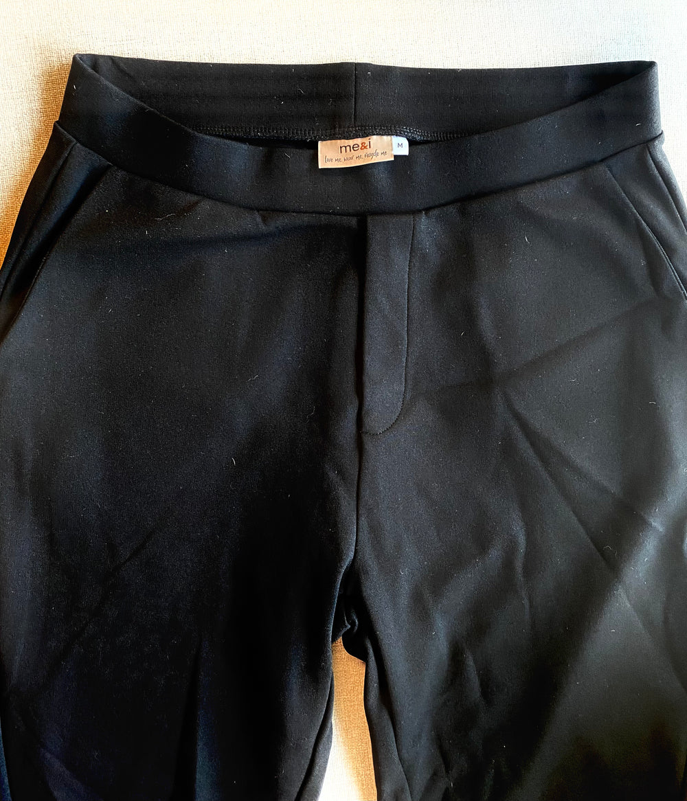 Cropped slit pants black -Y22M