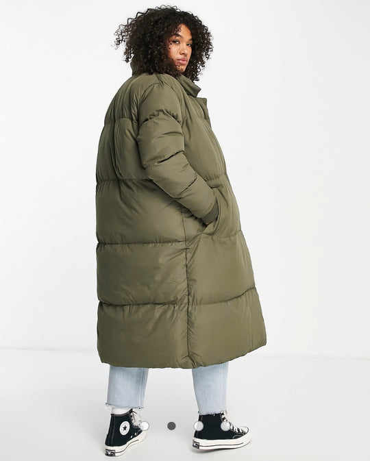 Threadbare Plus Kiwi oversized duvet maxi coat in khaki