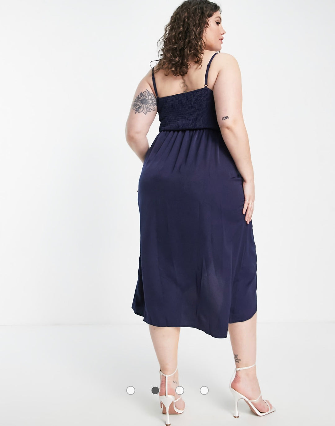Little Mistress Bridesmaid Plus satin wrap dress in navy