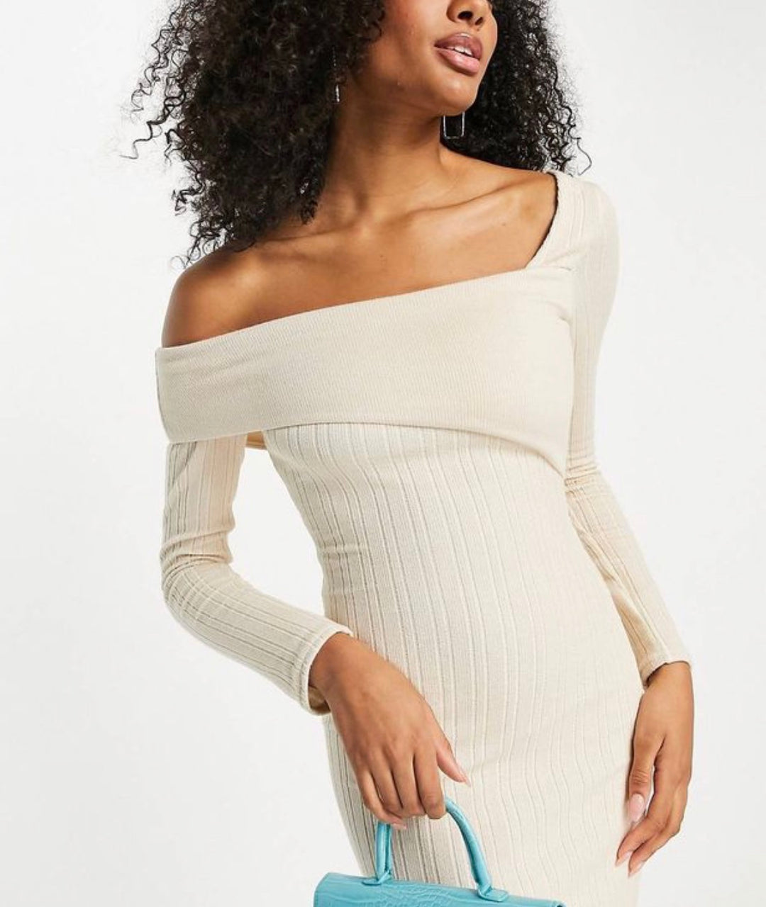 ASOS DESIGN fold rib knit mini dress in cream