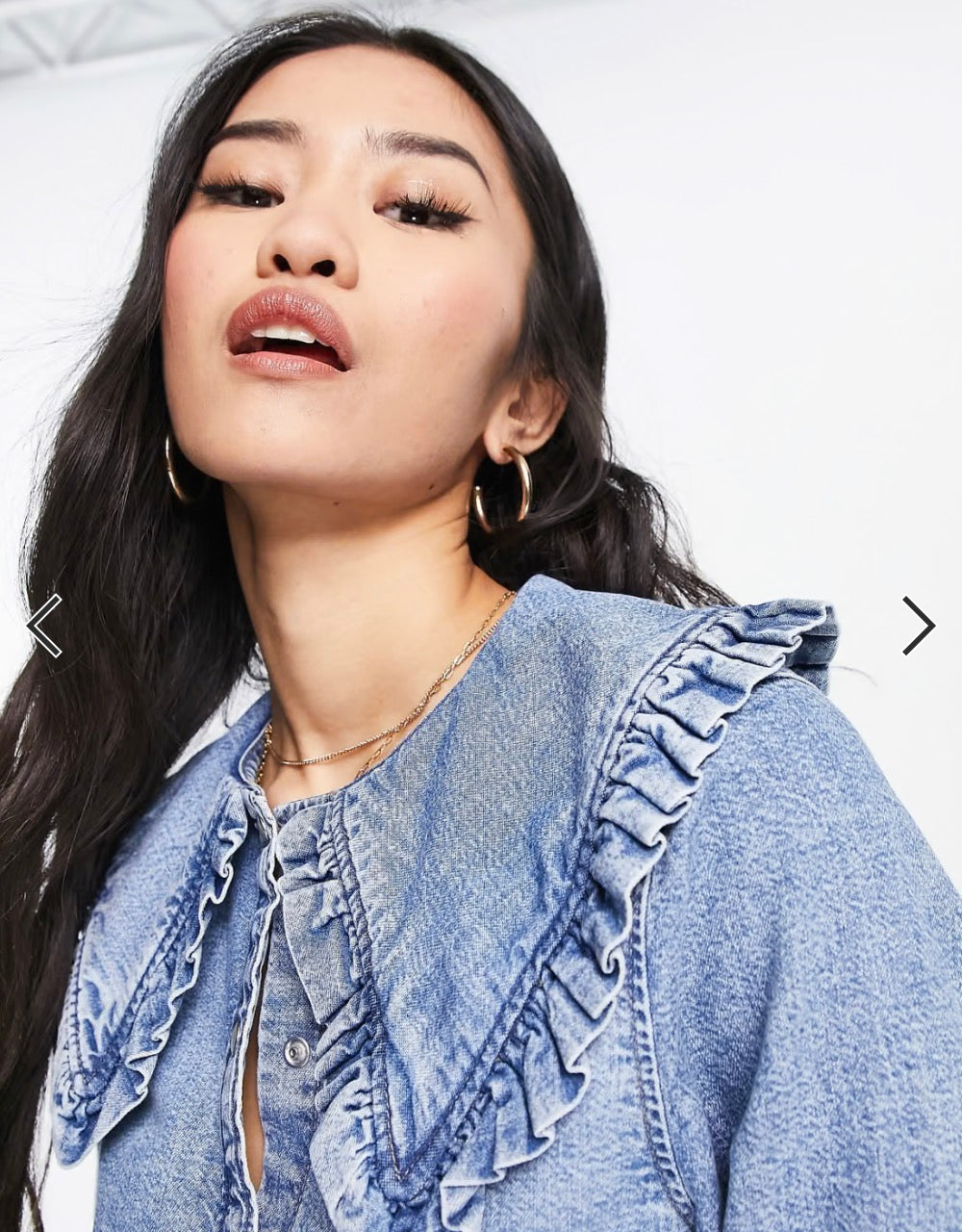 Monki denim shirt with frill collar in blue