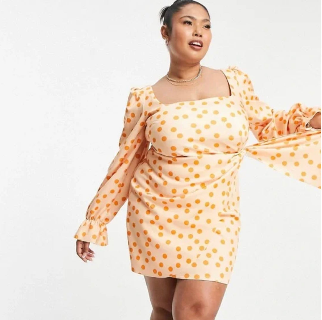 ASOS DESIGN Curve square neck long sleeve wrap mini dress in multi