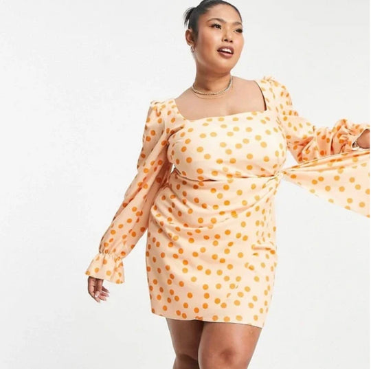 ASOS DESIGN Curve square neck long sleeve wrap mini dress in multi