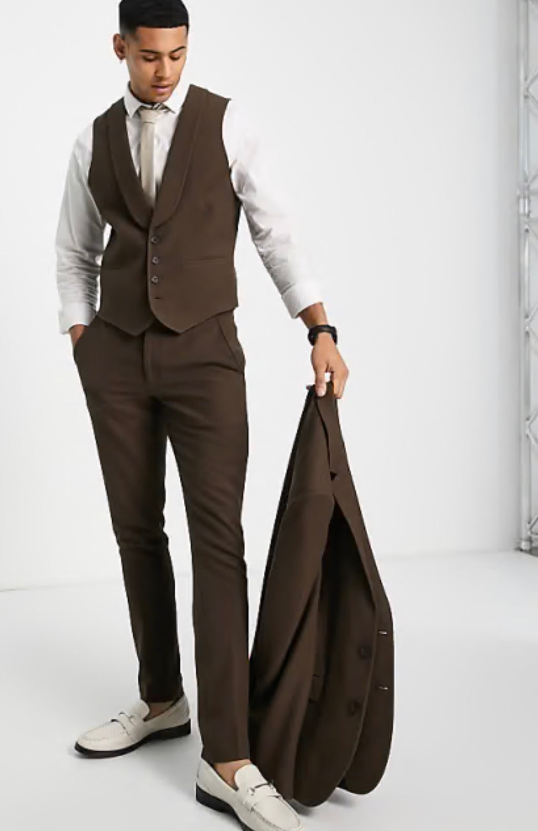 ASOS DESIGN wedding skinny suit waistcoat in brown