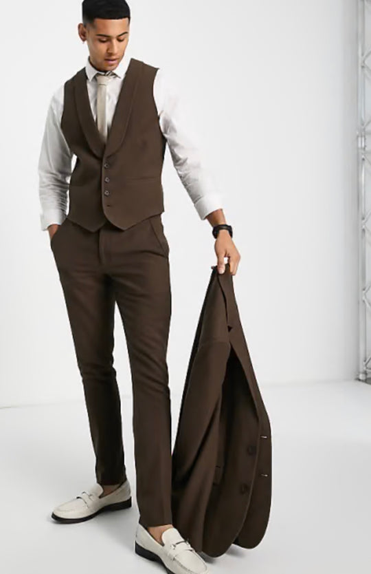 ASOS DESIGN wedding skinny suit waistcoat in brown