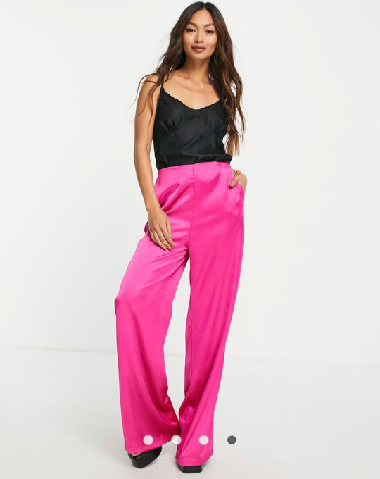 Flounce London satin flare trouser co-ord in fuchsia