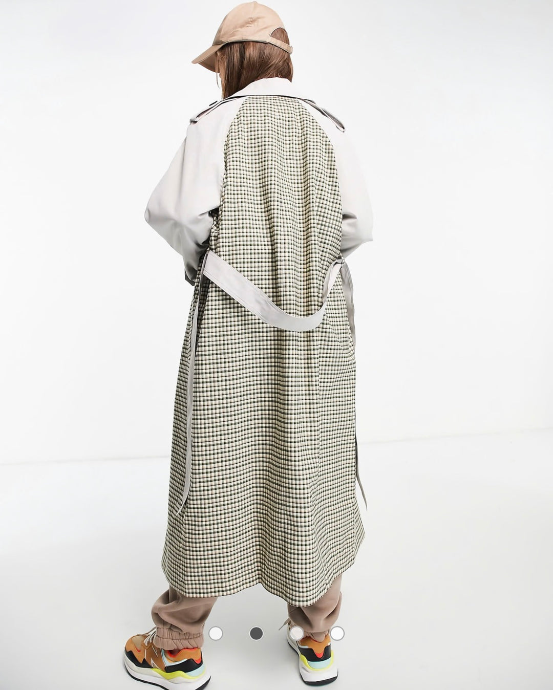 ASOS DESIGN Curve spliced check trench coat in khaki check