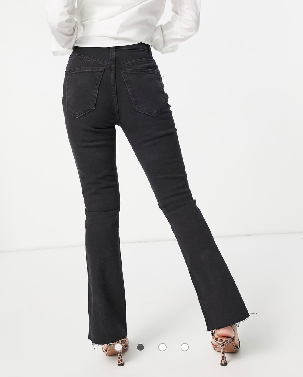 ASOS DESIGN Petite high rise '70's' stretch flare in washed black