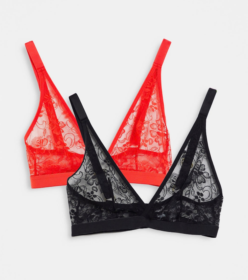 Tutti Rouge Fuller Bust 2 pack lace triangle bralette in red and black