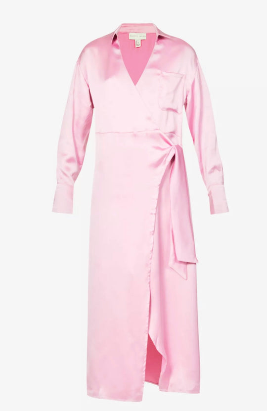 Pretty Lavish Curve Ronnie satin wrap midi dress in pink