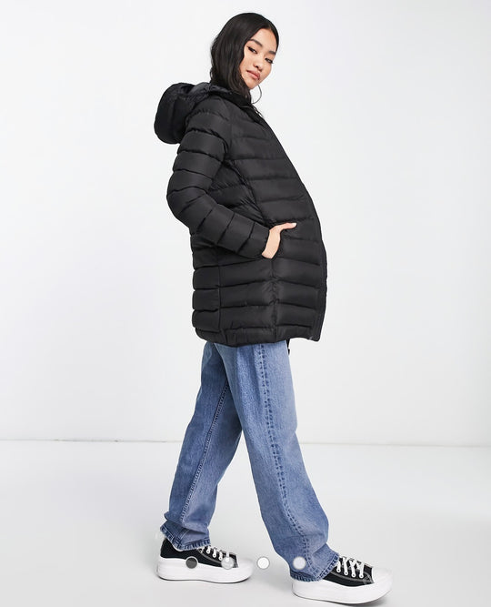 Brave Soul grant long puffer jacket in black