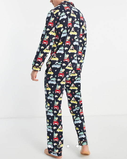Chelsea Peers Christmas button down taxi pyjamas