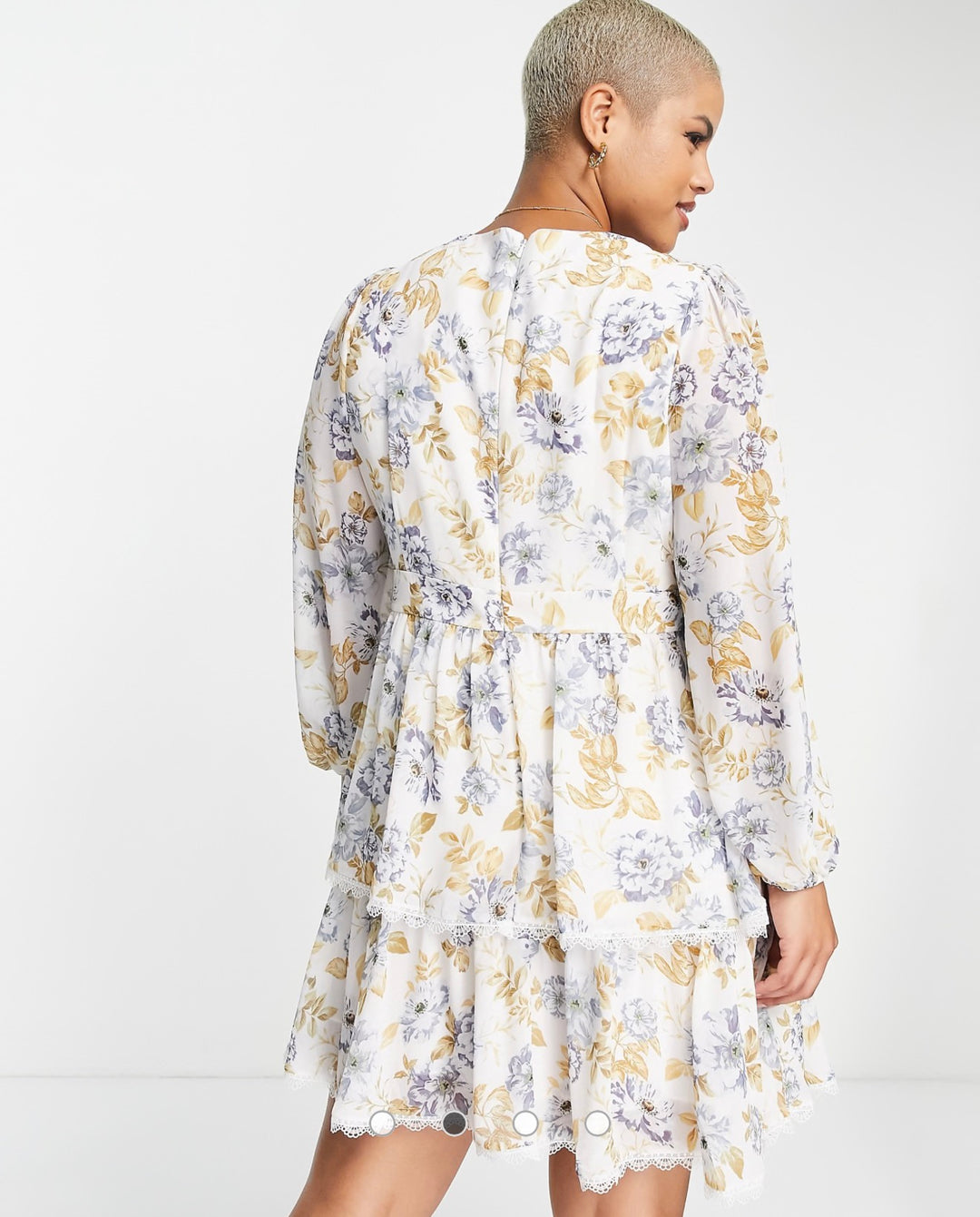 Forever New Elliot Curve trim splice dress in blue floral