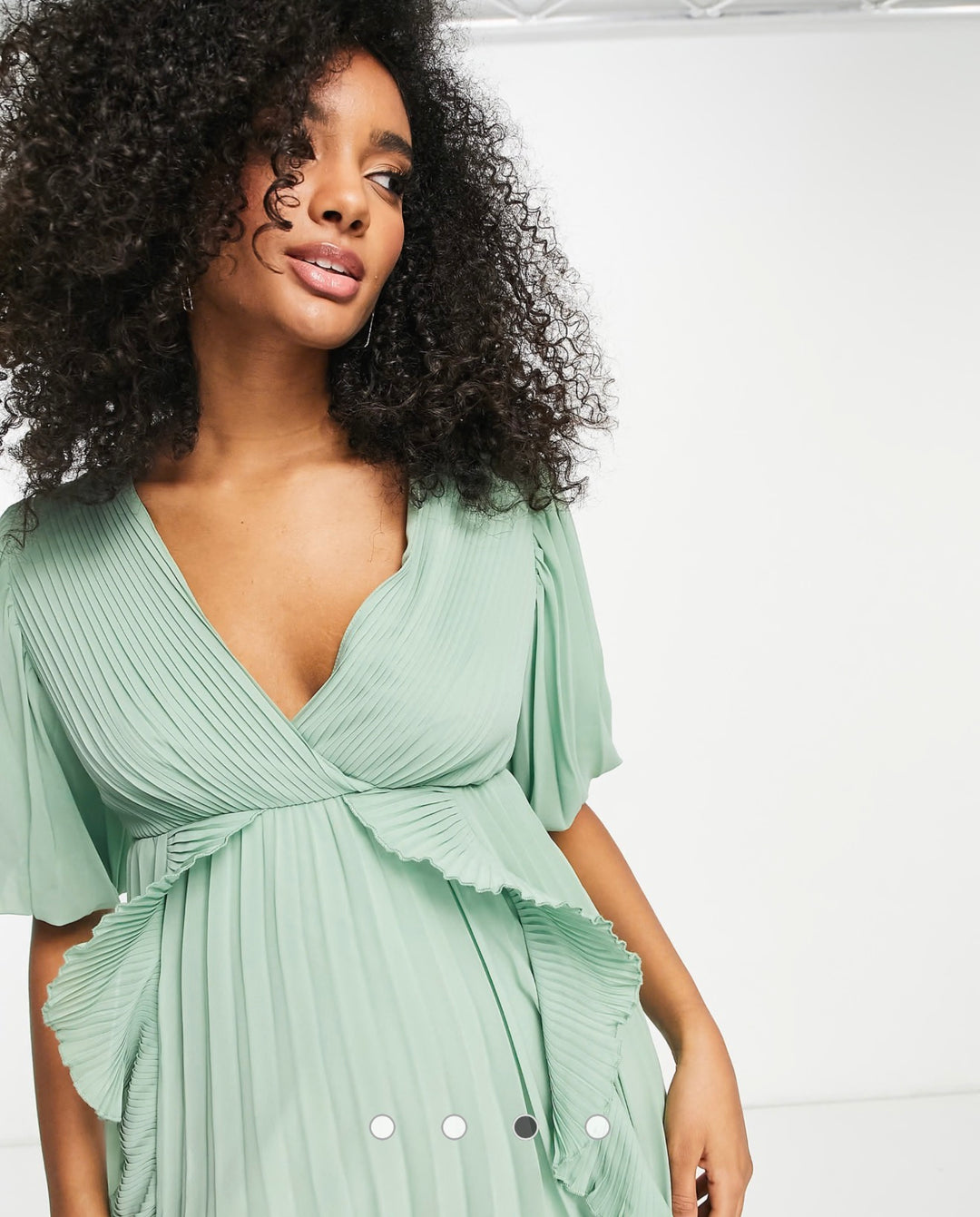ASOS DESIGN wrap front ruffle micro pleat midi dress in sage green