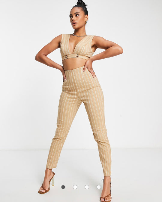 ASOS DESIGN co-ord formal jumpsuit in camel pinstripe