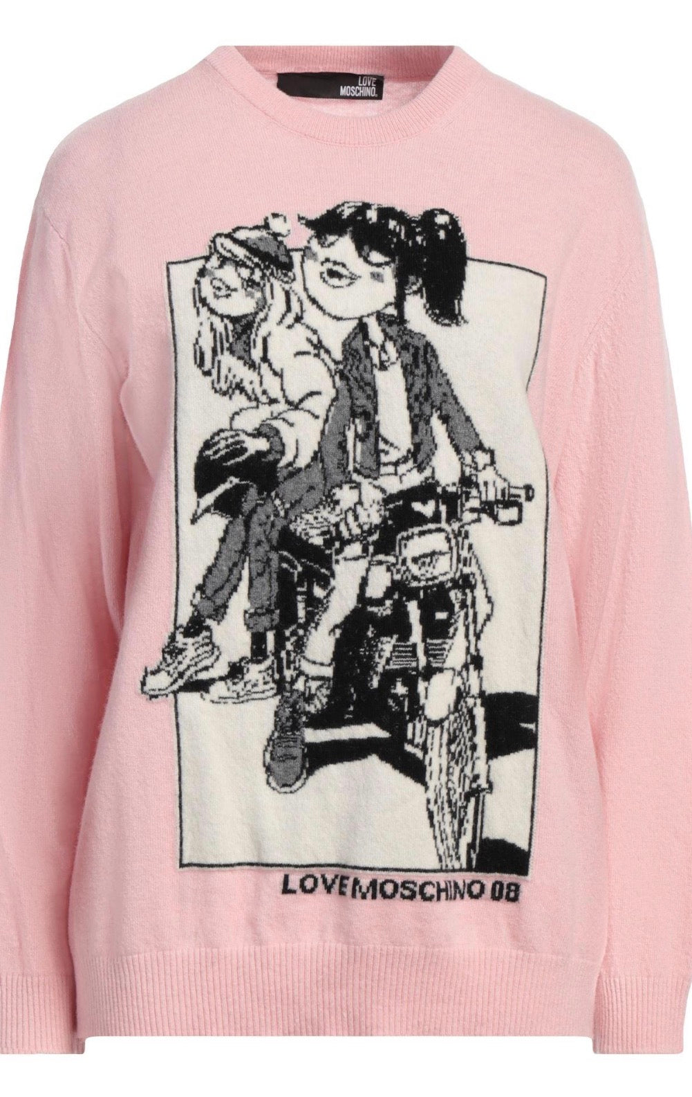 Love Moschino signature dolls graphic knit jumper in pink