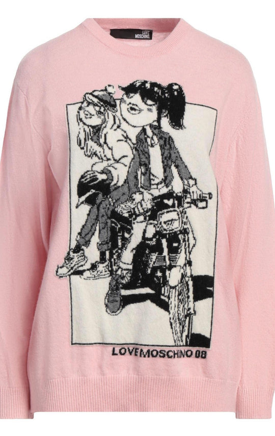 Love Moschino signature dolls graphic knit jumper in pink