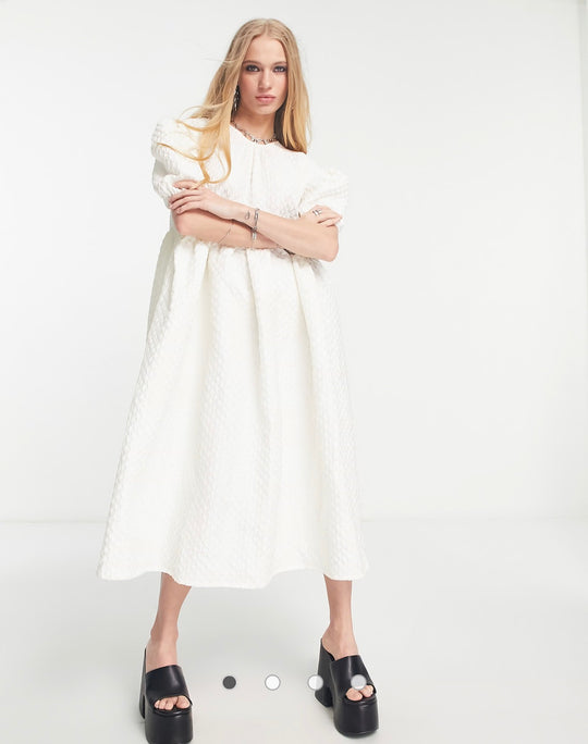 Sister Jane midi smock dress in ivory heart jacquard