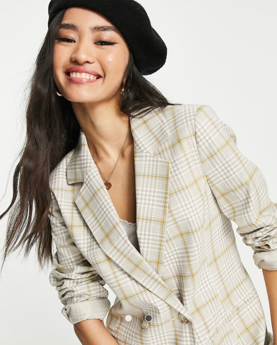 Miss Selfridge military blazer in stone check