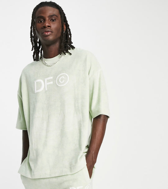 ASOS Dark Future co-ord oversized t-shirt in towelling with side splits and logo embroidery in light green