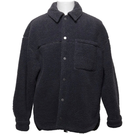 Topman oversized borg shacket in charcoal grey