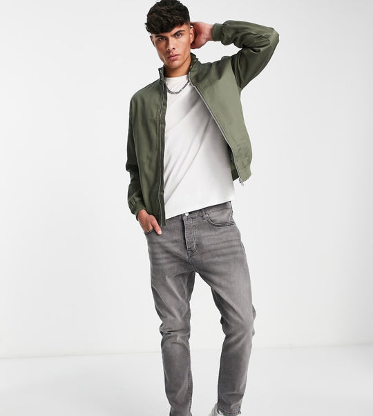 ASOS DESIGN harrington jacket with funnel neck in khaki