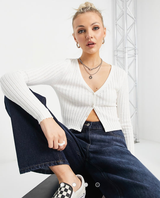 COLLUSION ribbed cardigan in white