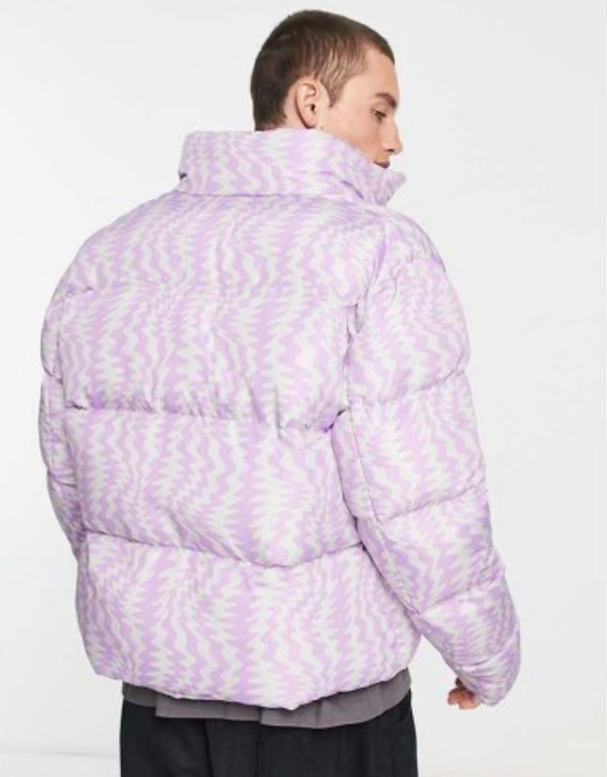 ASOS DESIGN puffer jacket in purple squiggle print