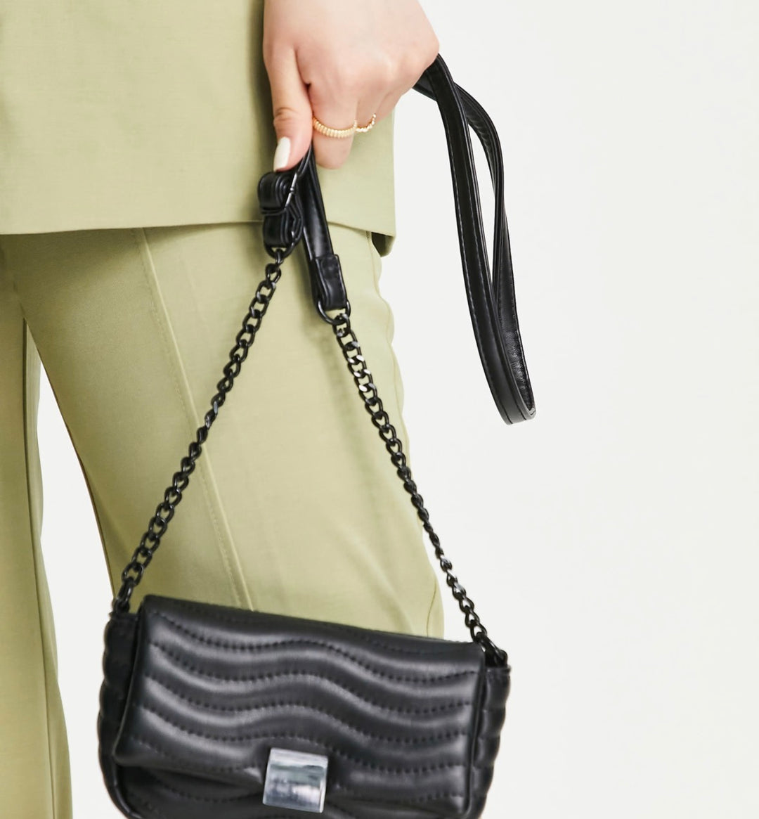 ASOS DESIGN mini detail quilted cross body bag with adjustable strap in black