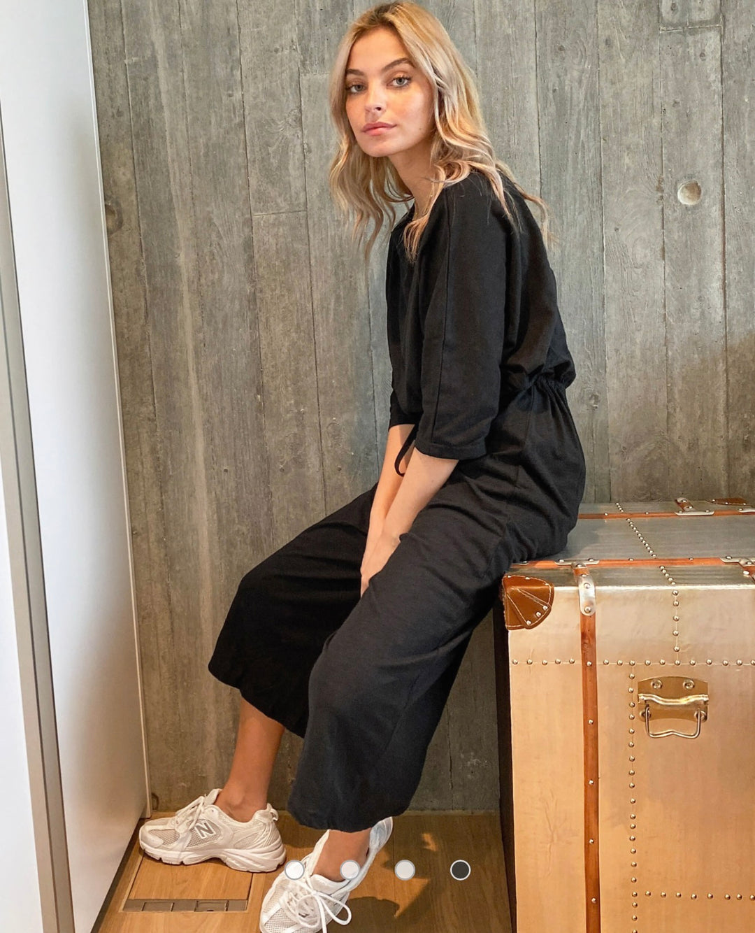 ASOS DESIGN petite tie waist slub jumpsuit in black