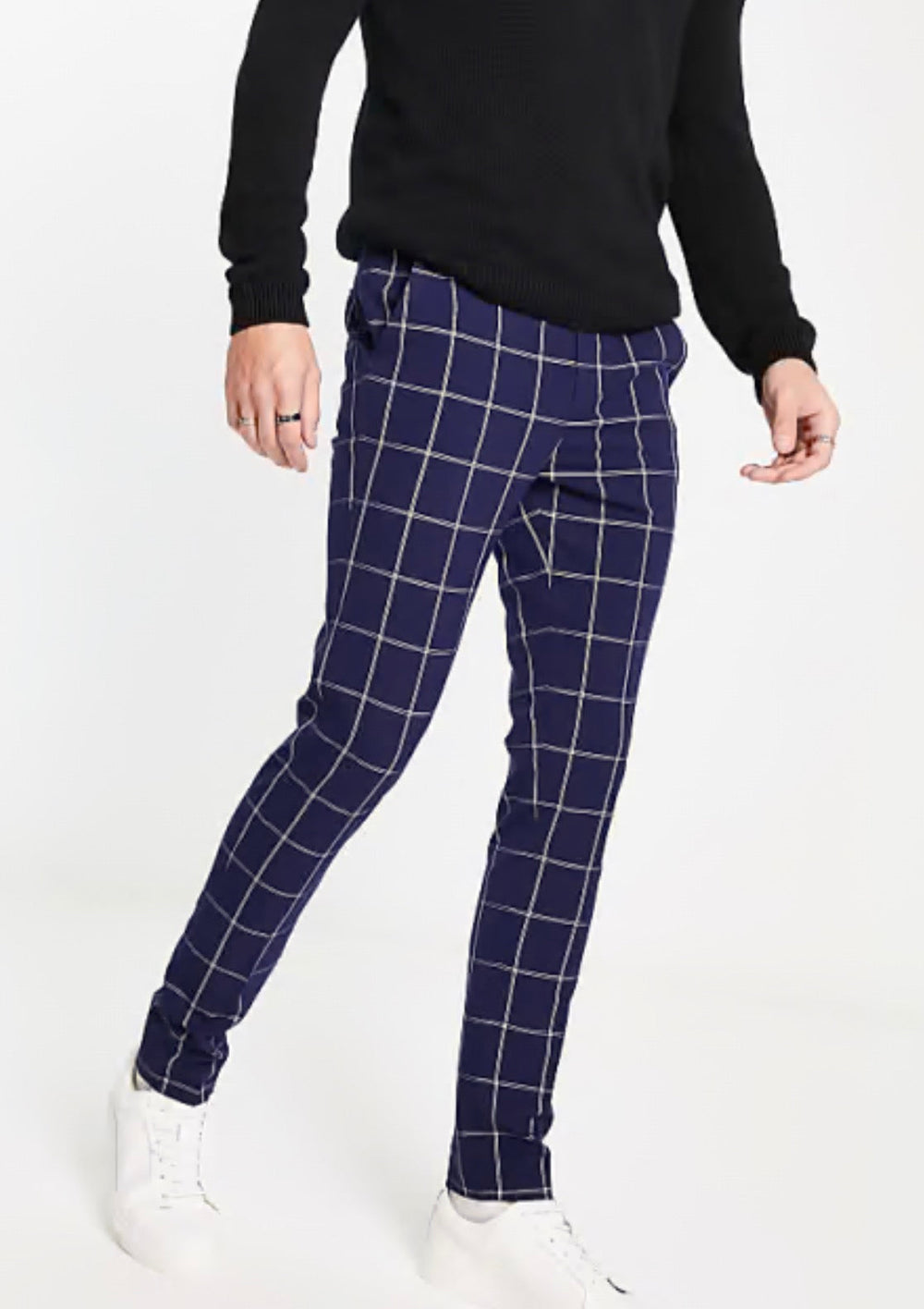 ASOS DESIGN super skinny smart trousers with window check in Navy