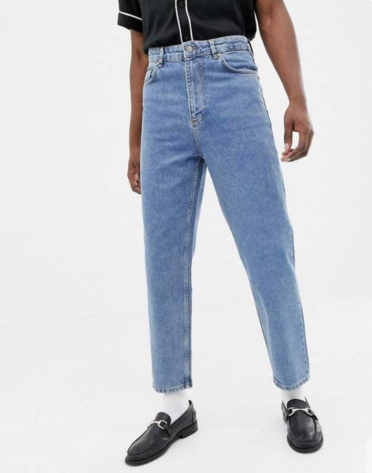 ASOS DESIGN high waisted jeans in vintage mid wash blue