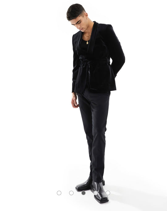 ASOS DESIGN super skinny velvet smoking jacket in black