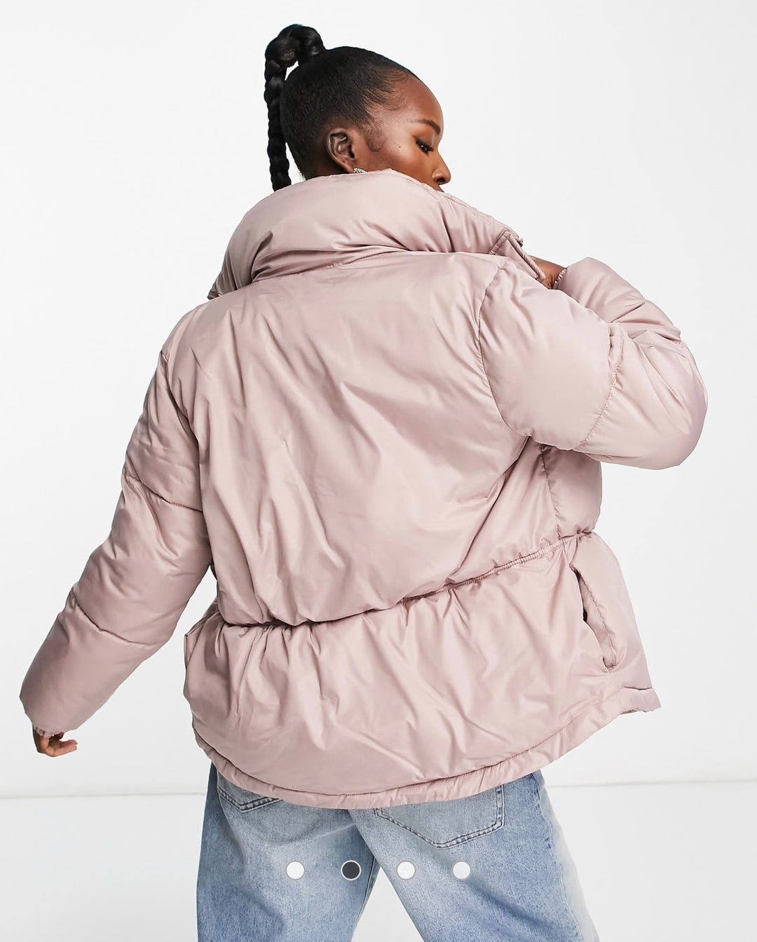 Threadbare Gemma cinched waist hooded puffer coat in taupe