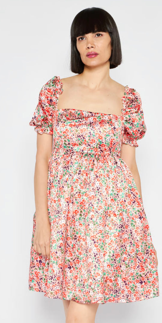 Collective the label petite structured mesh smock dress in rose print