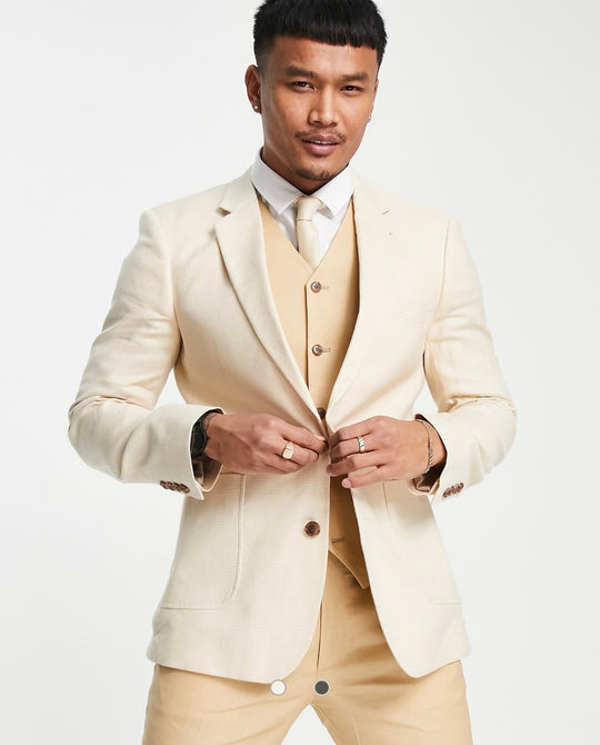 ASOS DESIGN wedding skinny cotton linen suit vest in stone
