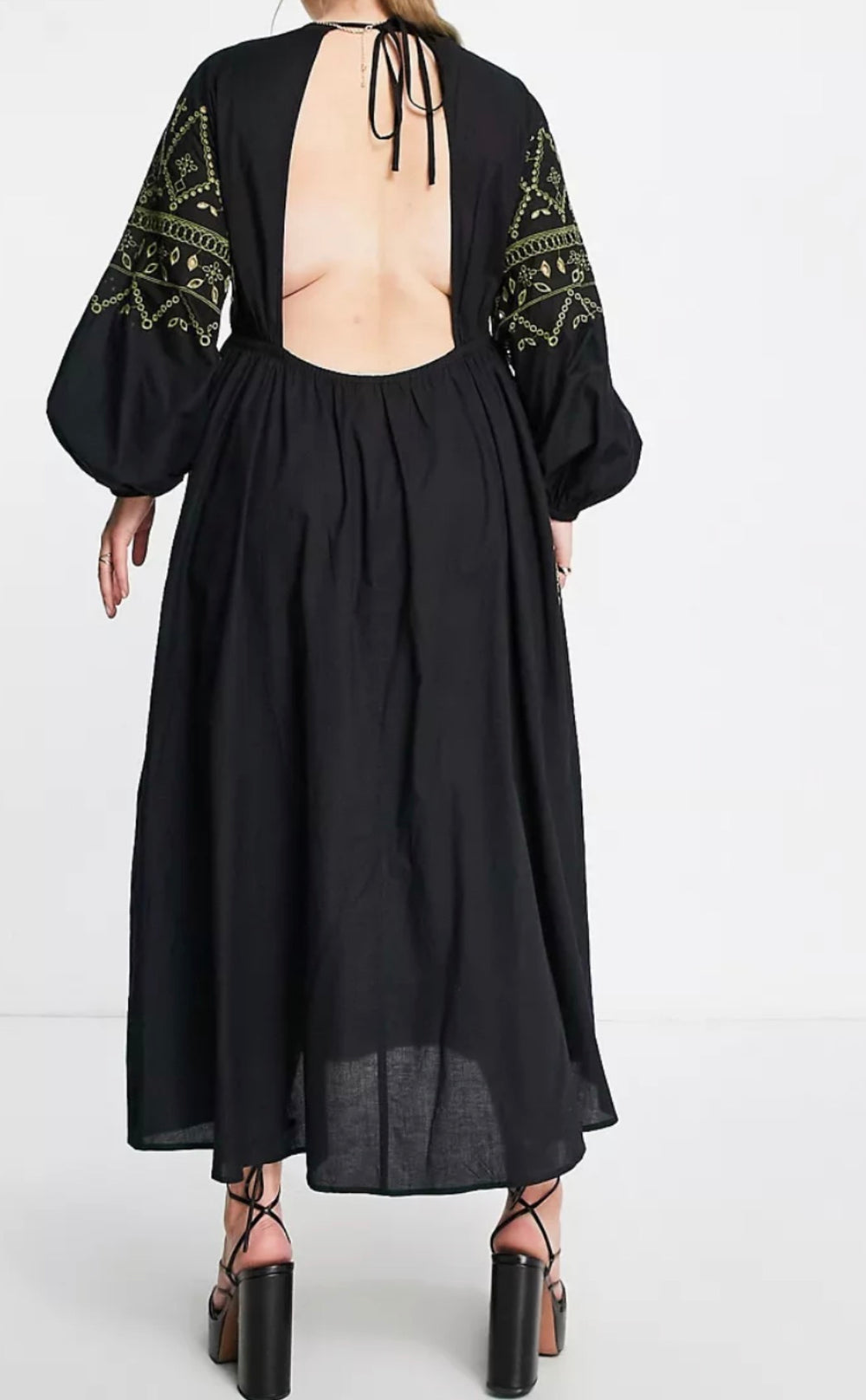 ASOS DESIGN Curve embroidered button through maxi dress in black