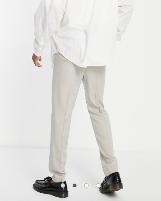 ASOS DESIGN slim twill smart trousers with zip and front pleat in ice grey