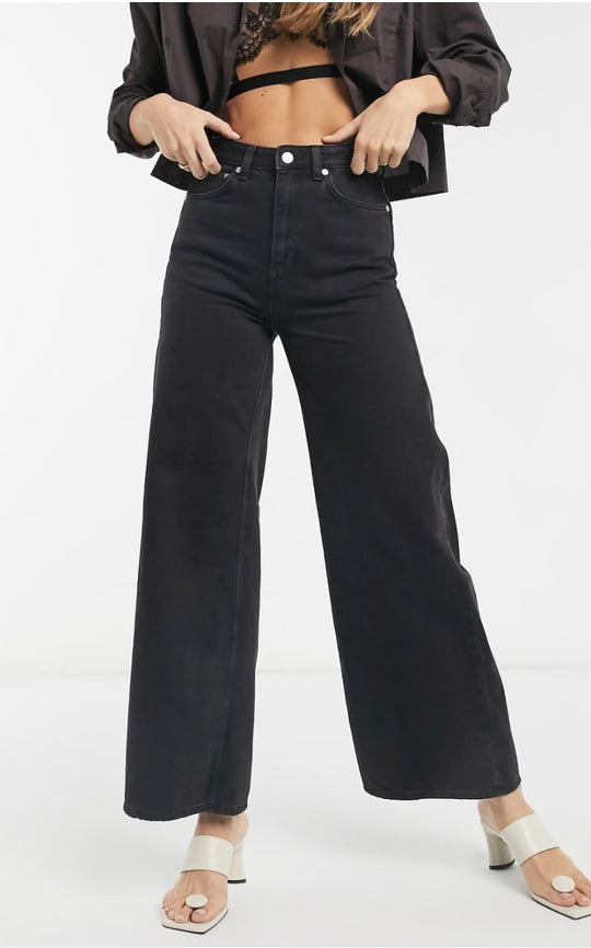 Weekday Ace organic cotton wide leg jeans in almost black